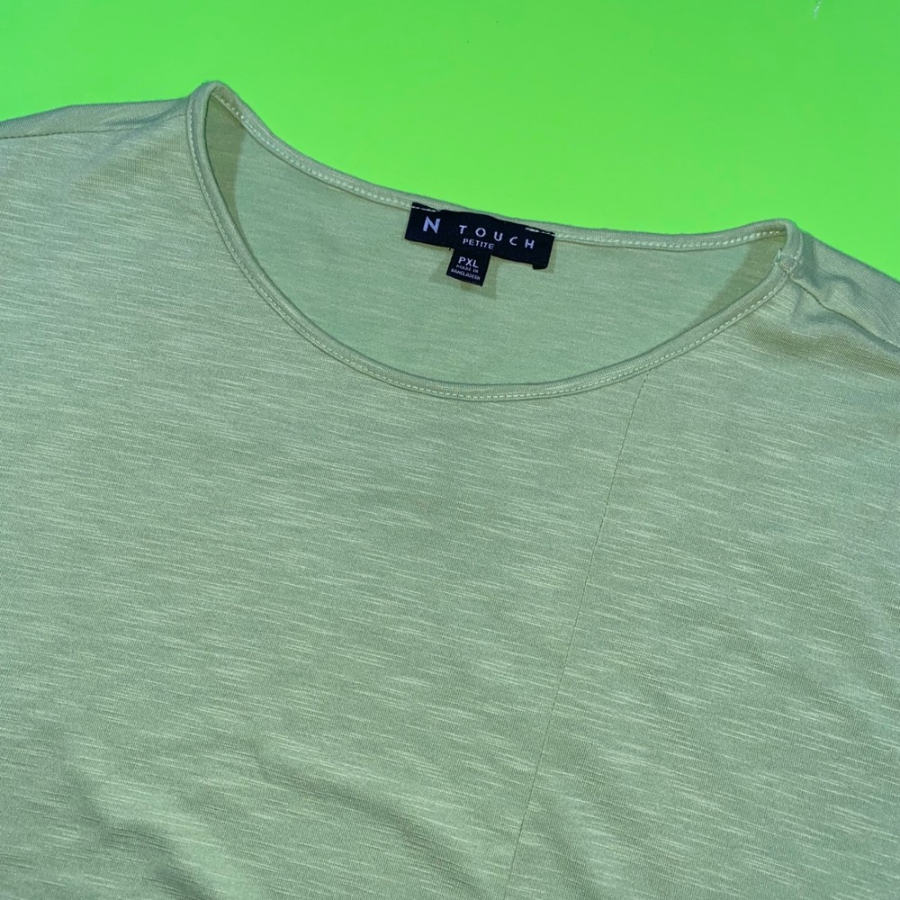 N Touch Petite Lime Green Front Tie Knot Short Sleeve Slub Knit Top PXL